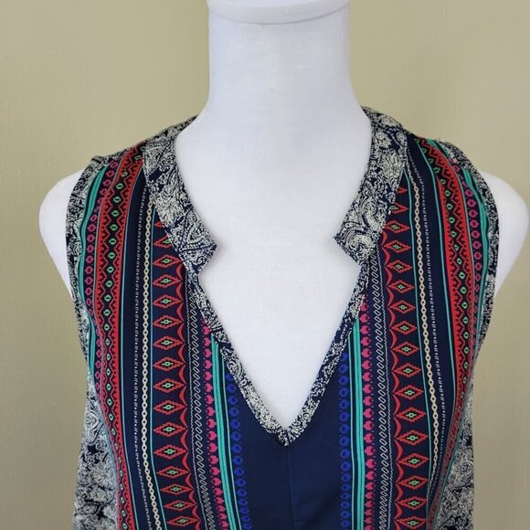 Renee C Blouse Vibrant Geometric Print Multicolor Sleeveless V-Neck Top Size L - Picture 2 of 10